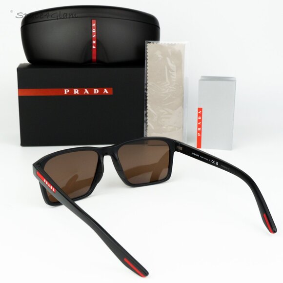 NEW Prada Linea Rossa PS05YS DG050A Black Rubber Brown Rectangle Sunglasses - Picture 6 of 7